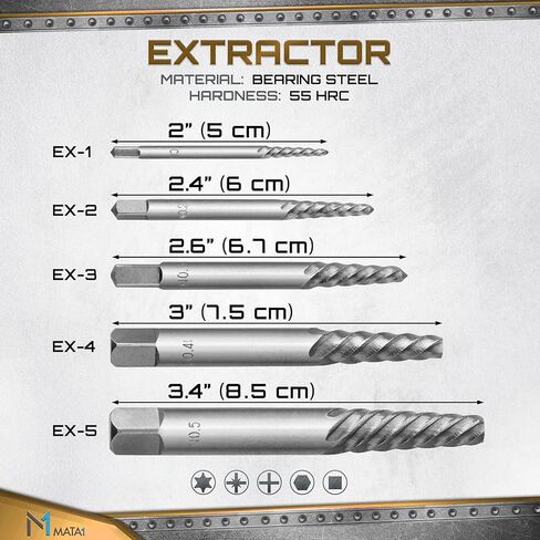 Left Hand Drill Bit Set - 10 pc, Silver & Gold - Metal Extractor Bits to Remove Stripped Broken Screws & Bolts w/Iron Storage Case in Saudi Arabia