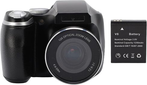 Digital Camera, 4K 60M DSLR Camera with LED Flash, LCD Screen, 12x Optical 6X Digital Zoom, Video Recorder for Travel Portrait Scenery (Black) in Saudi Arabia