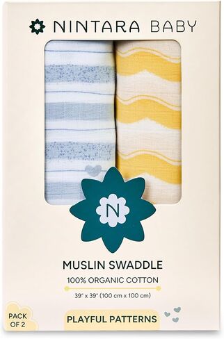 Nintara Baby Swaddle - 100 ٪ من القطن العضوي الممتاز ، 39 "× 39" ، فائقة النفس ، التنفس وخفيفة الوزن ، متعددة الأغراض ، للجنسين ، hypoallergenic ، الهدايا للأطفال حديثي الولادة ، حزمة 2 من 2 in Kuwait