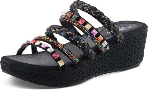 Azura Women's Laming Jewely Slide Sandals - Suede Upper ، chorishments crystal ، تصميم إسفين المنسوج ، مصنوع في الهند in Kuwait