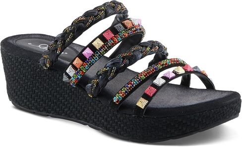 Azura Women's Laming Jewely Slide Sandals - Suede Upper ، chorishments crystal ، تصميم إسفين المنسوج ، مصنوع في الهند in Kuwait