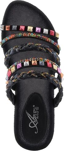 Azura Women's Laming Jewely Slide Sandals - Suede Upper ، chorishments crystal ، تصميم إسفين المنسوج ، مصنوع في الهند in Kuwait