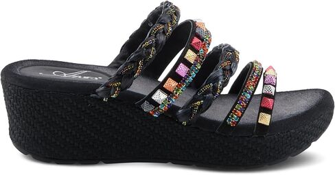 Azura Women's Laming Jewely Slide Sandals - Suede Upper ، chorishments crystal ، تصميم إسفين المنسوج ، مصنوع في الهند in Kuwait