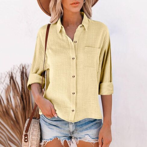 Long Sleeve Shirt Women Button Up Cotton Linen Tunic Tops Lightweight Gauze Loose Casual Blouses Clothes 2025 in Kuwait