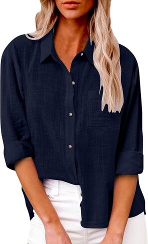 Long Sleeve Shirt Women Button Up Cotton Linen Tunic Tops Lightweight Gauze Loose Casual Blouses Clothes 2025 in Kuwait