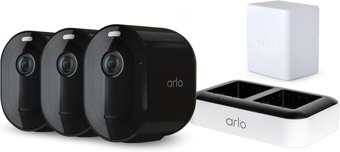 Arlo Pro 5S Spotlight Security Camera 2K (3 Cameras), Battery Charging Station & 3 Extra Batteries Bundle | Outdoor | Wireless with Spotlight | Dual-Band Wi-Fi | 12X Zoom, Color Night Vision | Black in Saudi Arabia