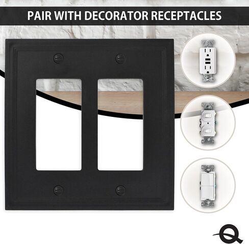 غطاء مفتاح إضاءة Questech ، لوحة حائط مزدوجة مزدوجة الروك للمنافذ الكهربائية ، 2-Gang مزدوج Decorator GFCI لوحة التبديل الحجم القياسي ، الكورنيش الزخرفي ، الأسود in Kuwait