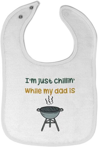 Toddler & Baby Bibs Burp Cloths I'm Just Chillin While My Dad Grilling BBQ Grill Master is Cotton Items for Girl Boy Gifts Ag White Red Design Only in Saudi Arabia