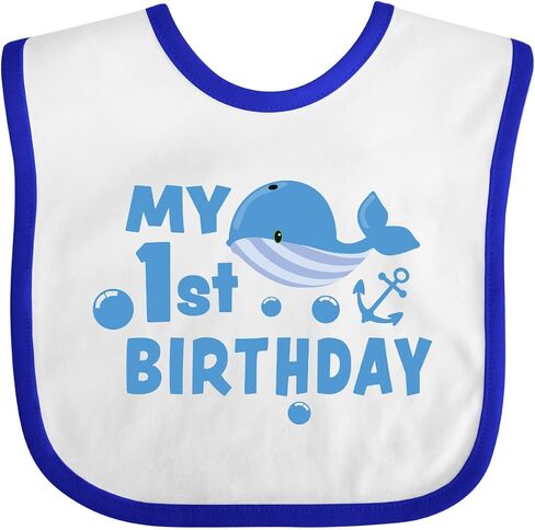 inktastic Nautical My 1st Birthday with Blue Whale and Anchor Baby Bib in Saudi Arabia