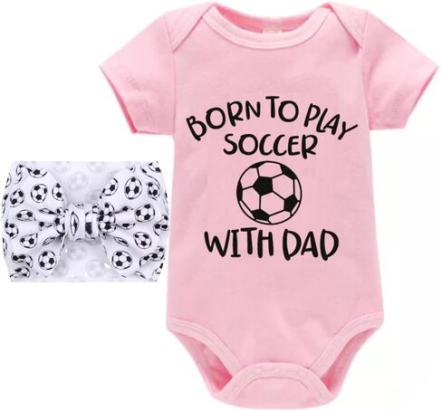 J & J Boutiques Soccer Pink Onesie & 7 "Bow Headwrap - 6 أشهر in Kuwait