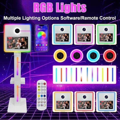 آلة كشك صور DSLR مع الكاميرا والطابعة ، 15.6 "شاشة تعمل باللمس مرآة صورة كشك المدمج في Mini PC APP/RGB التحكم RGB مع علبة الطيران (Black Booth+Cameras+Printer) in Kuwait