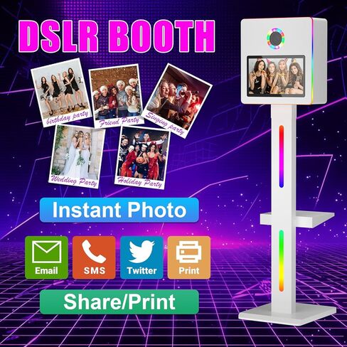 آلة كشك صور DSLR مع الكاميرا والطابعة ، 15.6 "شاشة تعمل باللمس مرآة صورة كشك المدمج في Mini PC APP/RGB التحكم RGB مع علبة الطيران (Black Booth+Cameras+Printer) in Kuwait