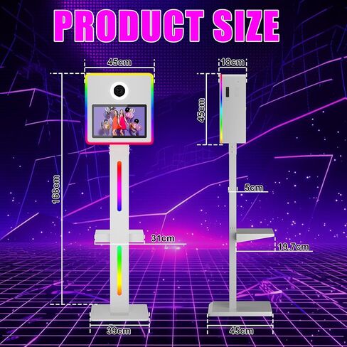آلة كشك صور DSLR مع الكاميرا والطابعة ، 15.6 "شاشة تعمل باللمس مرآة صورة كشك المدمج في Mini PC APP/RGB التحكم RGB مع علبة الطيران (Black Booth+Cameras+Printer) in Kuwait