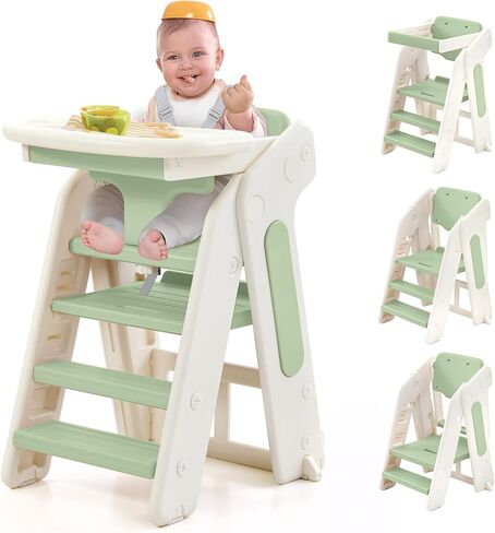 4-في 1 براز القابل للتحويل ، البراز خطوة ، برج طفل قابل للتعديل ، برج قائم بطي قابل للطي مع سور أمان صينية طعام قابلة للإزالة ، براز خطوة للمطبخ للوعة الحمام عداد المطبخ (الكاكي) in Kuwait