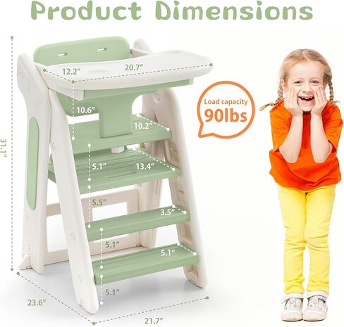 4-في 1 براز القابل للتحويل ، البراز خطوة ، برج طفل قابل للتعديل ، برج قائم بطي قابل للطي مع سور أمان صينية طعام قابلة للإزالة ، براز خطوة للمطبخ للوعة الحمام عداد المطبخ (الكاكي) in Kuwait