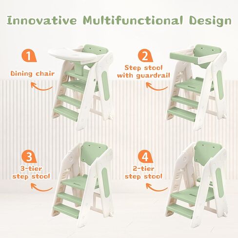 4-في 1 براز القابل للتحويل ، البراز خطوة ، برج طفل قابل للتعديل ، برج قائم بطي قابل للطي مع سور أمان صينية طعام قابلة للإزالة ، براز خطوة للمطبخ للوعة الحمام عداد المطبخ (الكاكي) in Kuwait