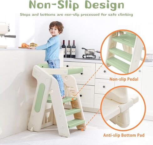 4-في 1 براز القابل للتحويل ، البراز خطوة ، برج طفل قابل للتعديل ، برج قائم بطي قابل للطي مع سور أمان صينية طعام قابلة للإزالة ، براز خطوة للمطبخ للوعة الحمام عداد المطبخ (الكاكي) in Kuwait