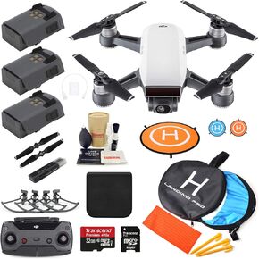 DJI Spark Drone Quadcopter (Alpine White) with 3 Batteries, Camera Gimbal Bundle Kit with Must Have Accessories