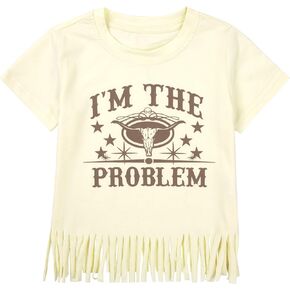 Girls Western Shirt Toddler Tassels Cowgirl T-Shirt Im The Problem Country Concert Shirts Summer Short Sleeve Top
