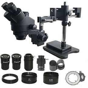 Microscope 7X-45X Double Boom Zoom Simul Focal Trinocular Stereo Microscope 0.5X 2.0X Objective Lens 144 Led Lights Phone PCB Repair Tools (Color : White)
