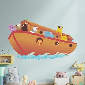 EGD Noah Ark Wall Decor I Wall Decal for Nursery I Religion Classroom Decorations I Baby Boy or Girl I Bible Stories for Kids I Jungle Animals for Cute Room Decor (Wide 22" x 14" Height)