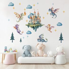 SUPERDANT Flying Dragon Wall Sticker Cartoon Castle Wall Decal Peel and Stick Dragon Vinyl Art Decals Nursery Decor for Children's Room Bedroom Playroom Toddler Room Home Livingroom Decoration Gifts in Kuwait
