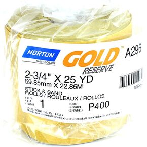 Norton 6147 Sandpaper Dura Block Gold Sticky Back Roll 2.75" X 25YD 400 Grit PSA