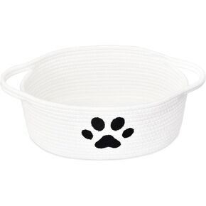 ABenkle Small Woven Basket with Handle, Cute Decorative Dog Paw Baskets for Gifts Empty, Rope Shelf Storage Toy Nursery Baskets for Baby Shower, 12" x 8" x 5"