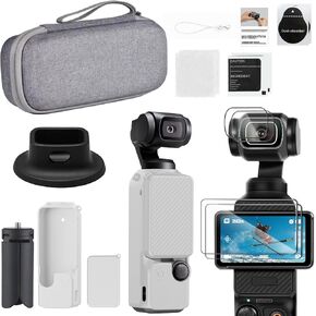 8-in-1 Accessories Kit for DJI Pocket 3, Includes Storage Case, Silicone Protective Cover, Silicone Base, Foldable Tripod, 2 Screen Protectors, and 2 Lens Protectors