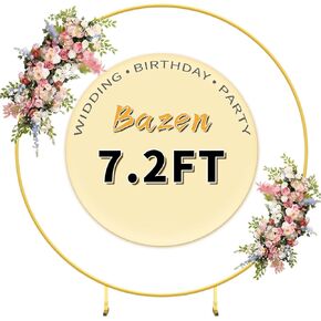 7.2FT Round Backdrop Stand Gold - Circle Balloon Arch Kit Frame Wedding Balloon Arch Kit with Base Flower Ring Arch for Ceremony Birthday Party Baby Shower Christmas Thanksgiving Day