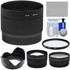 OPTURA LA-DC58L Conversion Adapter Tube (58mm) with Battery NB-10+ Wide Angle & Telephoto Lenses + UV Filter + Hood + Cleaning Kit for Canon PowerShot G15 G16 Digital Camera