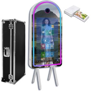 كشك صور المرآة مع آلة فوتوبوث على شاشة تعمل باللمس ، DSLRBOOTH ، RGB Fill Light ، حالة الطيران لأحداث حفلات الزفاف (Machine+Mini Printer)
