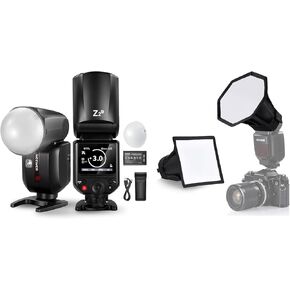Neewer Z2-C 2.4G TTL Round Head Flash Speedlite مع Diffuser متوافق مع كاميرات Canon ، 76WS 1/8000S HSS مع الناشر ، مصابيح النمذجة ، واجهة المستخدم المطورة ، TTL/M KEY
