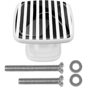 4 Pieces White & Black Stripe Cabinet Knobs Pulls Handle for Dresser Drawer, 1.18 in Square Pulls and Knobs for Kitchen Closets Nursery