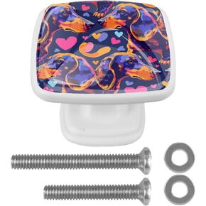 4 Pieces Sausage Dog and Love Pulls and Handles Knobs for Cabinet Dresser and Drawer, Square Decorative Crystal Knobs for Closets Nursery Home Bedroom Bathroom