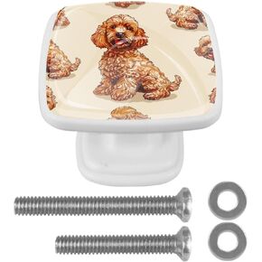 4 Pieces Brown Fun Poodle Dog Cabinet Knobs Pulls Handle for Dresser Drawer, 1.18 in Square Pulls and Knobs for Kitchen Closets Nursery