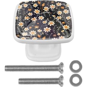 4 Pieces Vintage Daisy Flowers Cabinet Knobs Pulls Handle for Dresser Drawer, 1.18 in Square Pulls and Knobs for Kitchen Closets Nursery