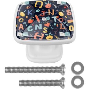4 Pieces Cute Fun Themed Alphabet Pulls and Handles Knobs for Cabinet Dresser and Drawer, Square Decorative Crystal Knobs for Closets Nursery Home Bedroom Bathroom
