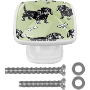 4 Pieces Black Dachshund Dog Bones Pulls and Handles Knobs for Cabinet Dresser and Drawer, Square Decorative Crystal Knobs for Closets Nursery Home Bedroom Bathroom