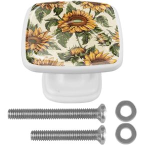 4 Pieces Retro Vintage Sunflower Cabinet Knobs Pulls Handle for Dresser Drawer, 1.18 in Square Pulls and Knobs for Kitchen Closets Nursery