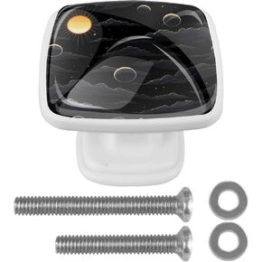 4 Pieces Beautifui Black Sky Space Moon Cabinet Knobs Pulls Handle for Dresser Drawer, 30mm Square Pulls and Knobs for Kitchen Closets Nursery