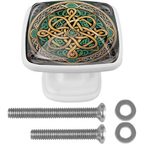 4 Pieces Celtic National Art Ornament Cabinet Knobs Pulls Handle for Dresser Drawer, 30mm Square Pulls and Knobs for Kitchen Closets Nursery