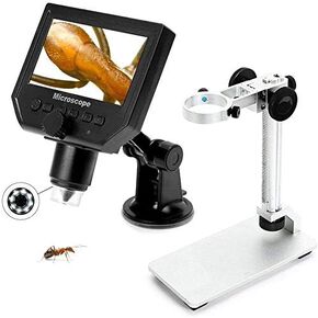 LCD Digital Microscope-Video Camera Metal Stand 8 LED Adjustable USB Rechargeable Stereo Microscope 600 x 4.3 inch HD 3.6 MP LCD Continuous Magnification 1080p / 720P
