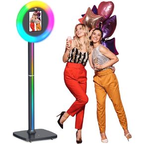 Portable Photo Booth Shell Stand for iPads 10.2" to 13" with AI Voice Control and RGB Lighting Lightweight Aluminum Alloy Photobooth Machine for Events/Parties/Wedding
