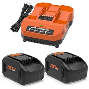 2 Pack 6.5ah استبدال بطارية Worx 20V وشاحن متوافق مع جميع بطارية Worx 20V WA3525 WA3575 WA3520 WG151S WG155S WG545S