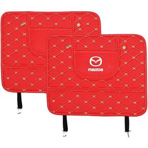 Custom 2PCS Car Kick Mats Back Seat Protector for Mazda CX-5 2017-2023, Automotive Leather Back Seat Protector with Storage Bag, Interior Car Accessories,B-Red