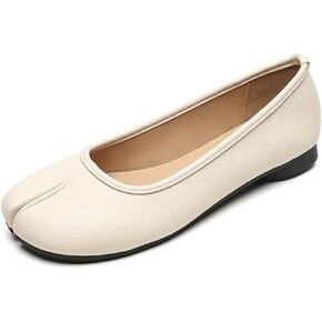 Tabi Shoes Leather Split Toe Cute Slip On For Women Girls Ballet Flat - Trendy Casual Comfortable Walking Lightweight Loafers Female Solid All-Match for Daily Wear Beach Travel Standing All Day