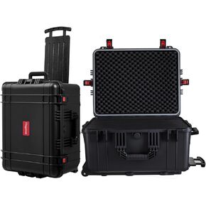 Waterproof Rolling Hard Case, 24.3 x 20 x 13.5 Inch, Equipment Roller with Wheels/Foam, for cameras Camcorder,Drone, Gear, electronic,tool, Shockproof, TSA Friendly, Inner 20.8"x 16.1"x 10.8"