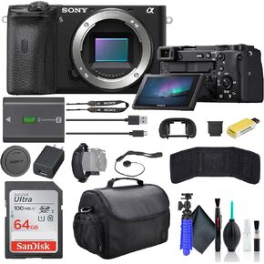 Sony a6600 Mirrorless Camera ILCE6600/B, 64GB Card, Card Reader, Case, Flex Tripod, Hand Strap, Memory Card Wallet, Cap Keeper, Cleaning Kit