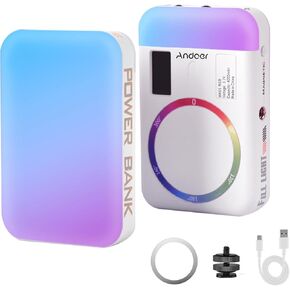 Andoer RGB Video Light Double-Sided Photography Light 2500K-9000K Dimmable Camera Phone Fill Light 26 Scene Effects Built-in Battery Magnetic Wireless Phone Charging with Cold Shoe Adapter